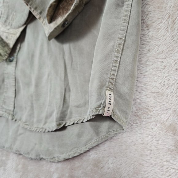 Ted Baker Button-Down Shirt Men's Size 3 Long Sleeve Olive Green Pockets - Picture 7 of 10